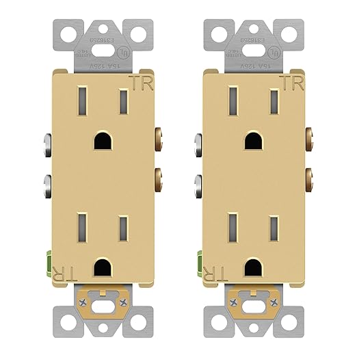 ENERLITES, Gold Elite Series Decorator Receptacle Outlet Child Safe Tamper-Resistant, Self-Grounding, 2-Pole, Residential Grade, 15A 125V, UL Listed, 61501-TR-GD2P, Gold (2 Pack)