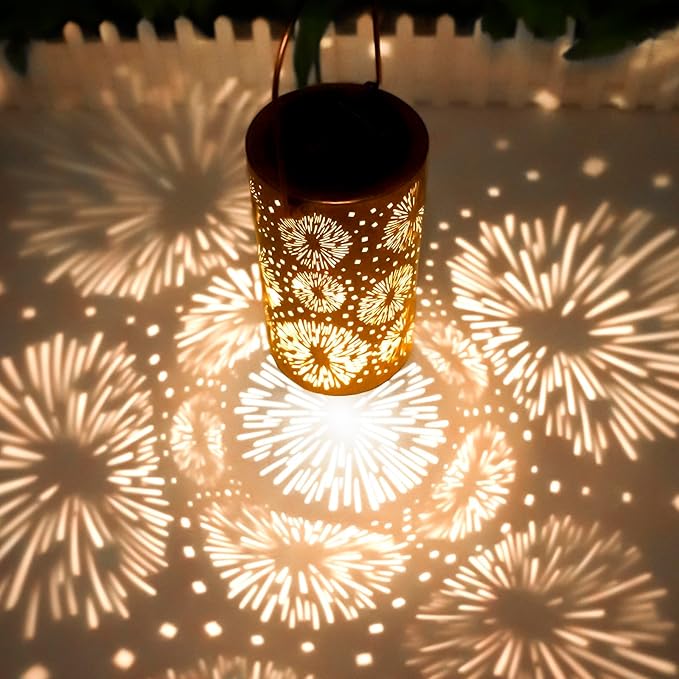 Mothers Day Gifts, Fireworks Birthday Gifts for Women, Solar Lanterns Outdoor Waterproof, Garden Decor Metal Hanging Decorative Solar Lights for Patio Yard Lawn, Gardening Gifts for Women Mom Grandma