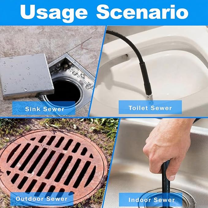 Sewer Jetter Kit for Pressure Washer 50FT, 5800PSI Water Jet Drain Cleaner Hose with 4 Sewer Jetting Nozzles, 1/4 Inch NPT Corner, Waterproof Tape and Handle Strap