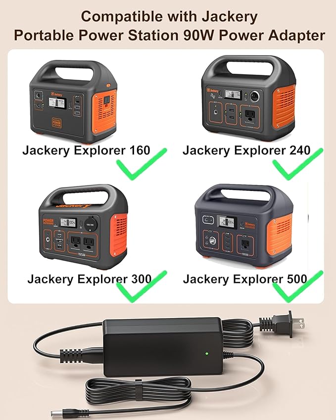Charger for Jackery Charger 24V 90W AC Adapter for Jackery Portable Power Station Explorer 160 240 300 500 550 E300 E500 E550 Solar Generator 167Wh 240Wh 293Wh 518Wh Lithium Battery Power Supply Cord