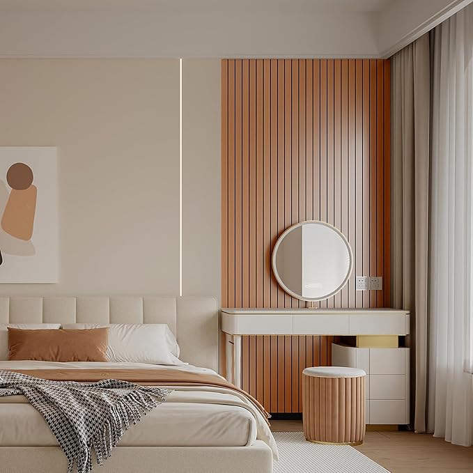 YLL YLL PVC Slat Wall Panel Peel and Stick 118"x 15.7" Faux Walnut Wood Grain Slat Panel Self-Adhesive Wallpaper Soundproof 3D Wall Panels