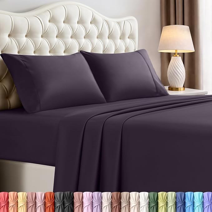 Utopia Bedding California King Size Sheet Set – 4 Piece Bed Sheets, Soft and Breathable Microfiber, Includes 1 Fitted Sheet, 1 Flat Sheet and 2 Pillowcases – Oeko Tex (Purple)