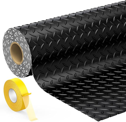 Geemax 7.8 x 22 FT Garage Floor Mat, 2.8mm Thickness Diamond Plate Vinyl Garage Flooring Roll for Under Car, Large Size 172 SQFT for Large SUVs, MPV, Pickup Truck, RV, Black