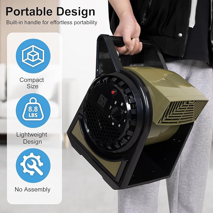 BILT HARD High Velocity Professional Pivoting Utility Fan, 15" 450 CFM Blower Fan with 3 Speeds for Drying, 120V Air Mover with AC Outlet for Garage, Job Site, Black