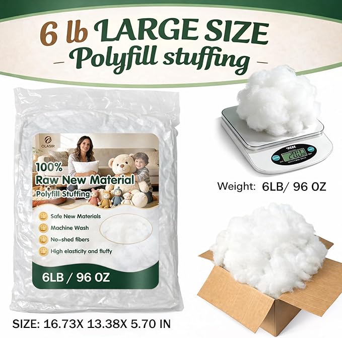 Pillow Stuffing 6lb/ 96oz, Polyfill Stuffing for Stuffed Animals, Couch Cushion Filling, PP Cotton Stuffing New Material Fluffy Fiberfill for DIY Crafting Projects, Crochet, Clouds Home Decor