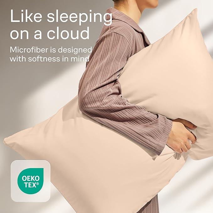 Ultra Soft Pillow Protectors with Zipper Queen Size - Set of 4 Breathable Pillow Covers - 100% Protection Against Stains, Dust & Dirt - Machine Washable (Cream)