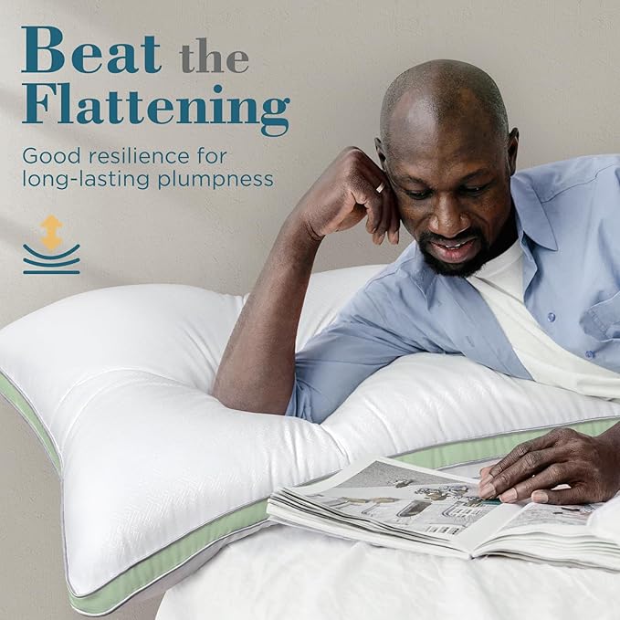 viewstar Bed Pillows King Sizes Set of 2, Hotel Quality Cooling Down Alternative Gusseted Pillows for Side, Back, or Stomach Sleepers, Green