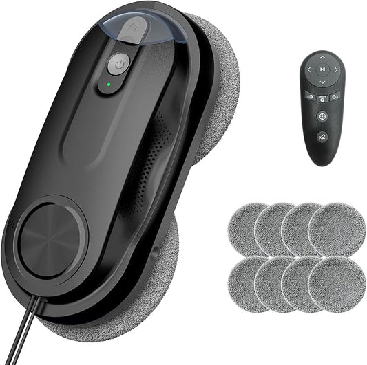 KKI Window Cleaning Robot, Automatic Window Cleaner Robot, Dual Spray, Max 3200Pa, AI Path Planning & Edge Detection, Remote Control for High-Rise Windows, Indoor/Outside,8Cloths