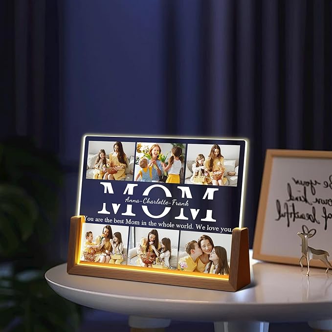 Personalized Mom Gifts For Mothers Day From Daughter Son Husband, Custom Light Up Picture Frame Acrylic Plaque With Photo Name, Customized Birthday Christmas Gifts For Mom Grandma Wife Women