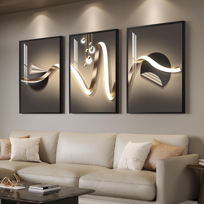 Large Framed Modern Luxury Black and Gold Abstract Wall Art for Living Room, 3 Piece Contemporary Elegant Prints Paintings, Geometric Pictures for Bedroom Entryway Home Office Wall Decor 24x36 In