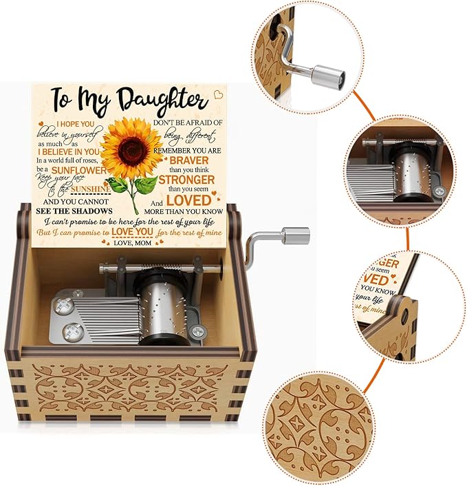 BOOB Wood Sunflower Cute Music Box You are My Sunshine Wooden Colorful Musical Gifts from Mom to Daughter for Birthday/Christmas/Valentine's Day/Thanksgiving Day/Mother's Day