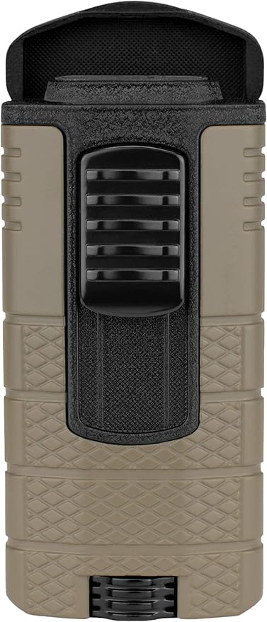 Xikar Tactical Triple Power Jet Flame Lighter, Engineered for Performance, Removable Pocket Clip, Angled Jet Flames, Ergonomic Metal Body, Tan and Black