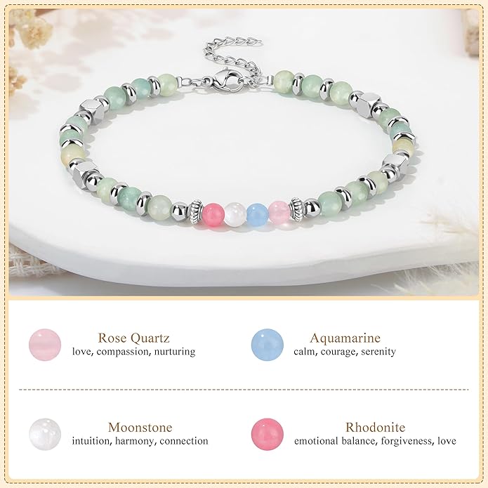 JoycuFF 𝗚𝗶𝗳𝘁𝘀 𝗳𝗼𝗿 𝗪𝗼𝗺𝗲𝗻 𝗠𝗼𝗼𝗻𝘀𝘁𝗼𝗻𝗲 𝗕𝗿𝗮𝗰𝗲𝗹𝗲𝘁 Amazonite Colorful Imperial Jasper Stainless Steel Beads Bracelets, Mothers Day Birthday Christmas Valentines Graduation Gifts