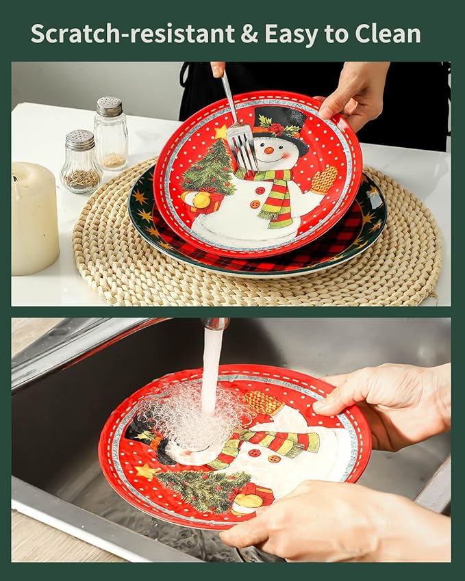 HASENSE 18 Pieces Dinnerware Sets for 6, Christmas Plates and Bowls Set for Valentie's Day, Ceramic Chip Resistant Tableware Dishes Set, Scratch Resistant Microwave and Dishwasher Safe, Multicolor