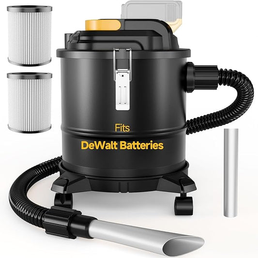 Cordless Ash Vacuum for Pellet Stoves, for DEWALT 20V Max Battery, Pellet Stove Vacuum Cleaner with 2 HEPA Filters, Powerful Suction, 4 Gallons & 4 Wheels, 38" Hose for Wood Fireplaces, BBQ Grills