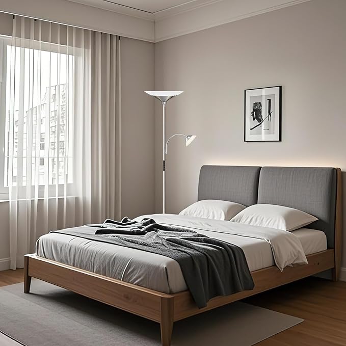 SIBRILLE Metallic Sliver Torchiere Floor Lamp, 2 Way 72'' Dimmable LED Standing lamp with Rmote, Multi Color Temps, 34W Tall Light with Independent Control for Living Room Bedroom Office Reading ﻿