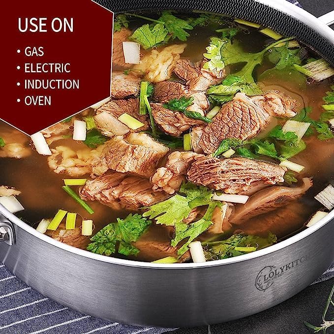 LOLYKITCH 6 QT Large Skillet with Lid, 12 Inch Nonstick Deep Frying Pan, Tri-Ply Stainless Steel Hybrid Saute Pan for Family Meals, Induction Oven Compatible Ceramic Coated, Detachable Handle