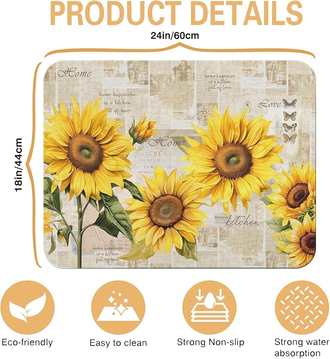 Kitchen Countertop Dish Drying Mat,Super Absorbent Coffee Bar Mat for Maker Espresso Machine, Anti-Slip Accessories for Kitchen Countertops 24x18 Inch