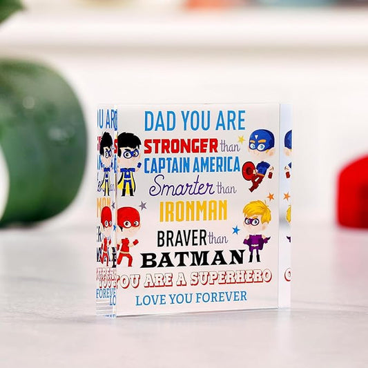VELENTI Superhero Dad Crystal Paperweight - Funny Gift for Dad, Grandad - Unique Birthday, Father's Day