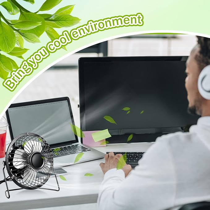 Glooglitter 8 Pcs USB Desk Fan Powerful Quiet 360° Adjustable Rotation Personal Metal Mini Desk Fan Bulk Summer Small Desks Fans for Home Office Bedroom Table Airflow Cooling, USB Powered Only(Black)