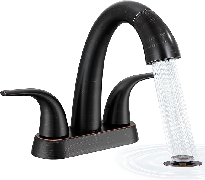 Ultimate Unicorn Bathroom Sink Faucet with Sprayer- 4 Inch Oil Rubbed Bronze Centerset Pull Down Vanity Faucets 3 Hole with Pop Up Drain - Two Handle Modern Washbasin Tap Set for Rv Lavatory Restroom