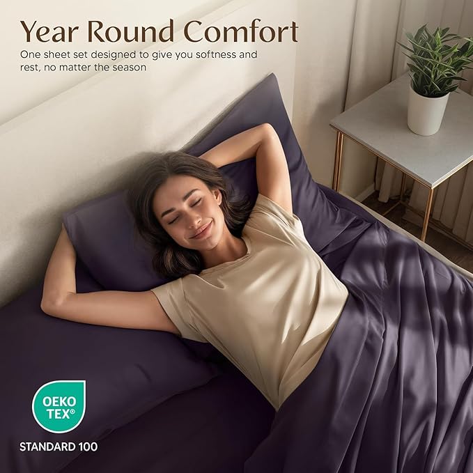 Utopia Bedding King Size Sheet Set – 4 Piece Bed Sheets, Soft and Breathable Microfiber, Includes 1 Fitted Sheet, 1 Flat Sheet and 2 Pillowcases – Oeko Tex (Dark Purple)