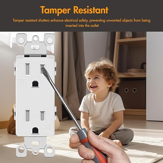 Micmi Decorator Receptacle Outlet, Standard Electrical Wall Tamper Resistant Decorative Receptacle Outlet, 15Amp 125 Volt, Grounding UL Listed (10Pack, White, 15 Amp Outlet)