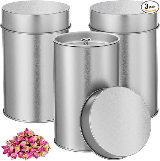 Zopeal 3 Pack Tea Tin Canister with Airtight Double Lids 16 oz Round Metal Tin Can with Lid Double Sealed Small Kitchen Container for Loose Tea Storage Coffee Sugar Candy Herbs and Spices