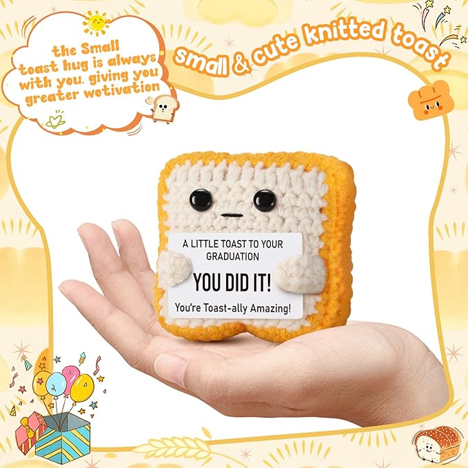 2026 Graduation Gift for College, Highschool Funny Graduation Decoration Crochet Toast Plush You DID IT Card for Her Him Students Masters Phd - Congrats Grad Party Gifts for Daughter Son