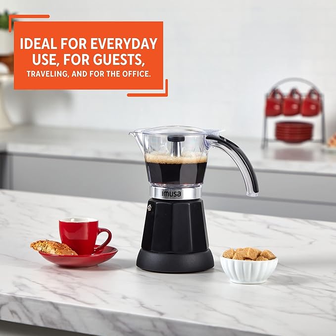 IMUSA 6 or 3 Cup Electric Espresso Maker with Cool-touch Handle, Black | Bare Cast Aluminum Finish, Detachable Cool-Touch Base, Ideal for Cuban Coffee, Perfect for Entertaining