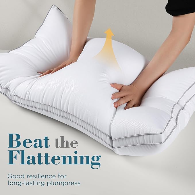 viewstar Bed Pillows Standard Sizes Set of 2, Hotel Quality Cooling Down Alternative Gusseted Pillows for Side, Back, or Stomach Sleepers, White