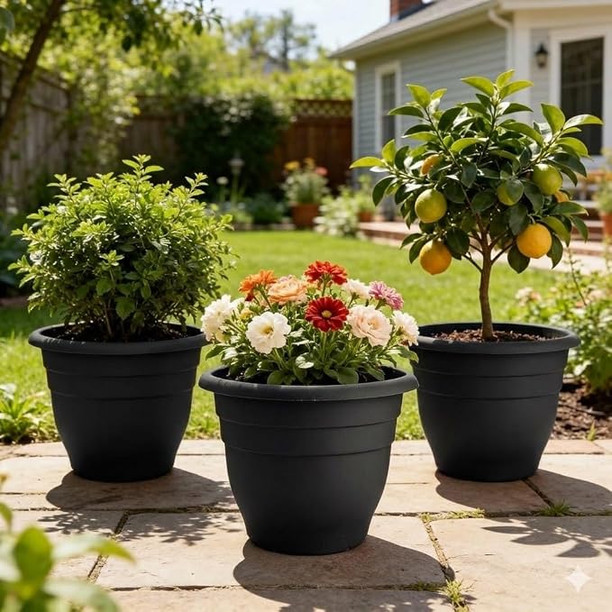 RooTrimmer 6 Pack 16 Inch Large Plant Pots Outdoor,Heavy Duty Plastic Planters with Drainage Holes,Lightweight Black Flower Pots for Indoor Outdoor Plants,Patio,Garden & Trees