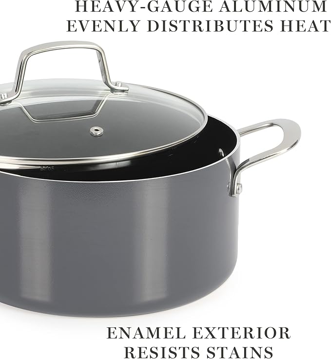 Martha Stewart Lockton Premium Nonstick 10 Piece Enamel Heavy Gauge Aluminum Pots and Pans Cookware Set - Grey