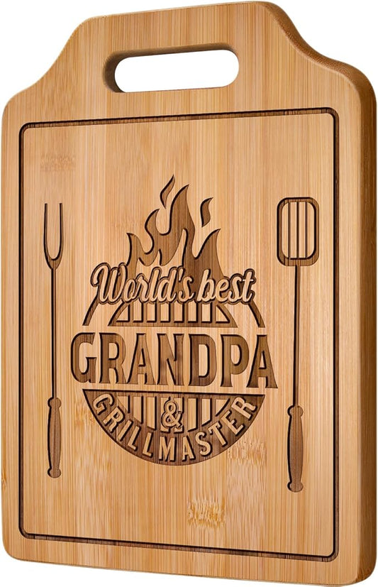 AceThrills Grandpa Gifts for Grandpas Christmas Gifts, Birthday, Fahthers Day - Grill Master Engraved Bamboo Cutting Board 12.3"L x 8.7"W x 0.4"Th (World's Best Grandpas)