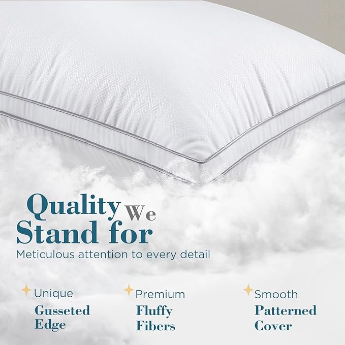 viewstar Pillows Queen Size Set of 2, Hotel Quality, Down Alternative Gusseted Bed Pillows for Side, Back, or Stomach Sleepers, White