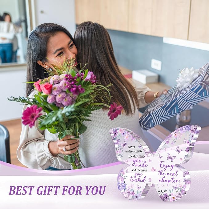 Farewell Gifts for Coworkers, 5x3.8x0.5 Inch Purple Butterfly Acrylic Plaque Decor, New Job Goodbye Going Away Leaving Retirement Graduation New Job Promotion We Will Miss You