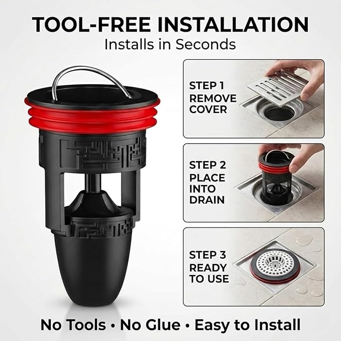 Magnetic Floor Drain Core Insert, Odor-Proof Shower Drain Insert for Bathroom, Stops Sewer Smell, Insects & Backflow, Self-Sealing Design, Fits Most Standard Floor Drains (1.45-2 in)