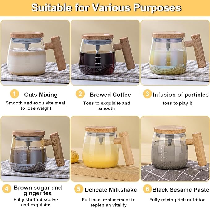 Self Stirring Coffee Mug, Glass Electric Self Mixing Cup with Lid & Handle, 400ml Auto Self Stirring Cup to Stir Coffee, Mixed Milk, Powder (400 ml)