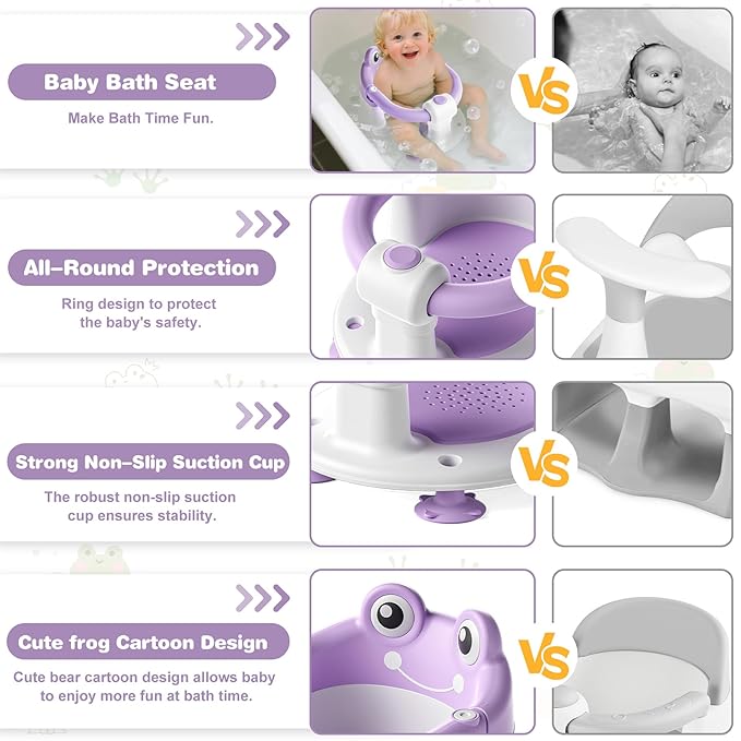 Baby Bath Seat for Babies 5-10 Months & up Non-Slip Toddler Bath Seats for Sitting Up Infant Bathtub Chair with Suction Cups and Soft Cushion for Baby Shower Tub Seat