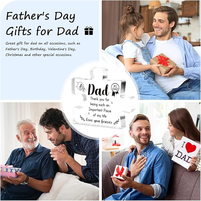 Gifts for Dad, Dad Birthday Gifts- Acrylic Dad Puzzle Plaque, Dad Valentines Gift from Daughter, Fathers Day Presents from Son, Father's Day Gift Ideas, Keepsake Decor, Paperweight