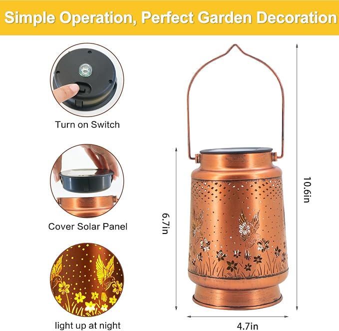 Mothers Day Gifts, 4 Pack Hummingbird Birthday Gifts for Women Mom Grandma Solar Lanterns Outdoor Waterproof Garden Decor Hanging LED Decorative Light for Patio Yard Lawn Gardening Gifts