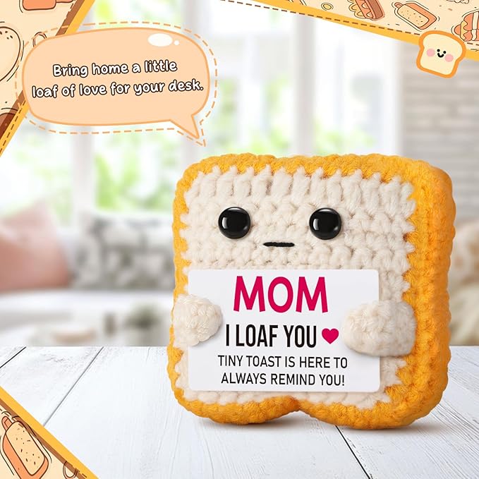 Mothers Day Pun Gift for Mom from Daughter Son- Handmade Cute Loaf Crochet Toast - I Love You Funny Presents for Moms Bonus Mamas Mother-in-Law Birthday, Valentine's Christmas Stocking Stuffers