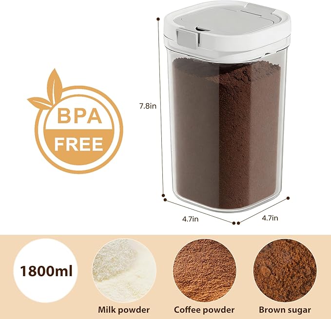 Coffee Storage Canister 60.8oz Airtight Sugar Storage Organization BPA Free with Spoon and Layered Storage for Grounds Coffee, Beans, Tea, Sugar, Flour, Cereal,Formula (clear)