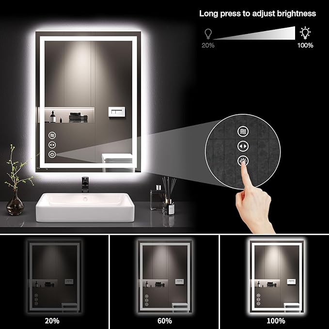 LOAAO 24"X32" LED Bathroom Mirror with Lights, Anti-Fog, Dimmable, Backlit + Front Lit, Lighted Bathroom Vanity Mirror for Wall, Memory Function, Tempered Glass, ETL Listed