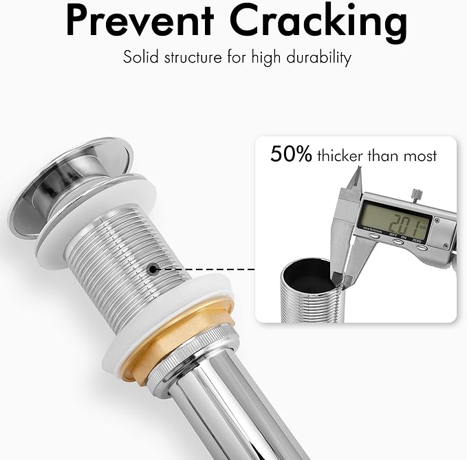 KES Bathroom Sink Drain Without Overflow Vessel Sink Lavatory Vanity Pop Up Drain Stopper Polished Chrome for 1.6"-1.9" Sink Hole, All Metal Rustproof Brass and 304 Stainless Steel, S2008D-CH