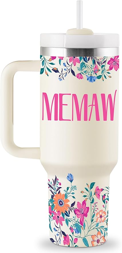 ROSTANTEN Memaw Gifts Memaw Mothers Day Gifts for Memaw from Grandkids for Birthday Christmas 40oz Travel Cup Insulated Tumbler with Lid & Straw