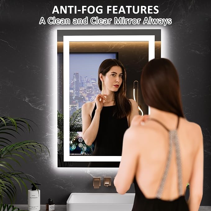 LOAAO 23.6"x31.5" LED Bathroom Mirror with Lights, Anti-Fog, Dimmable, Backlit + Front Lit, Lighted Bathroom Vanity Mirror for Wall, Memory Function, Tempered Glass, Safe to Use, ETL Listed