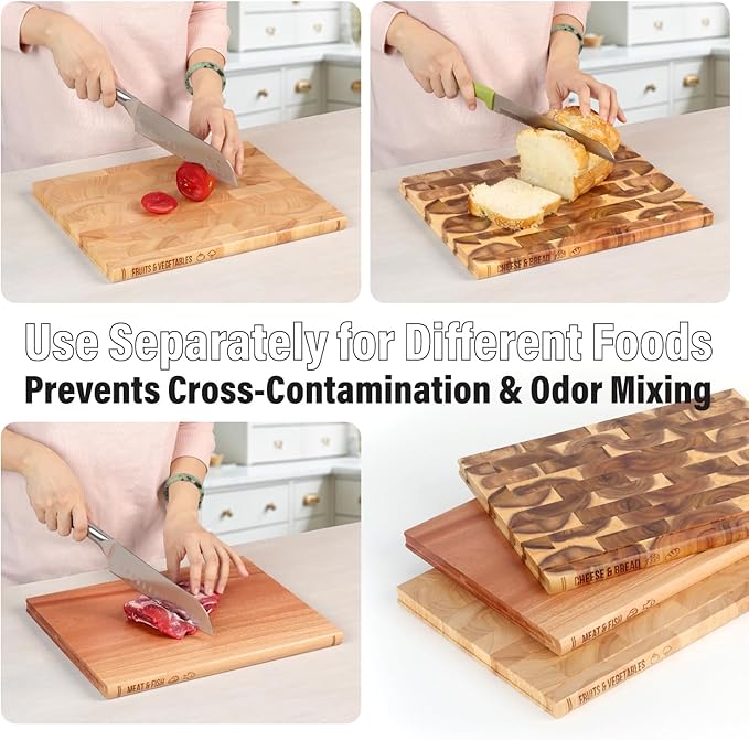 Book Cutting Board Set of 3 with Stand-The Cutting Board Library, Solid Wood Book-Shaped Boards for Serving & Display, Labeled Meat & Fish, Bread & Cheese, Fruits&Vegetables-Decorative Cutting Boards.