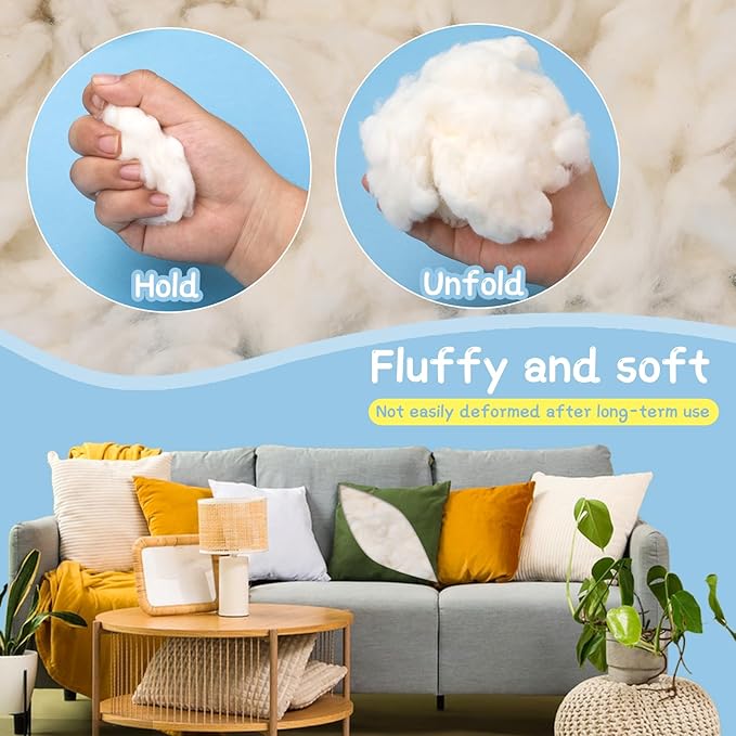 Kogyxe 3.53oz Combed Cotton Filling, High Resilience Cotton Stuffing, Stuffing for Stuffed Animals, Premium Pillow Stuffing for Small Stuffed Cushions Crochet DIY Crafts