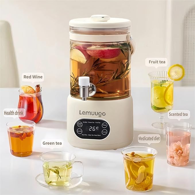 Lemuugo 3L Electric Kettle,Glass Teapot with Infuser,Health Pot with Strainer,Tea Maker for Soup, Porridge, Herbal,Mulled Wine Pot Beverage,for Iced Tea/Coffee,Temperature Control, for Home&Office